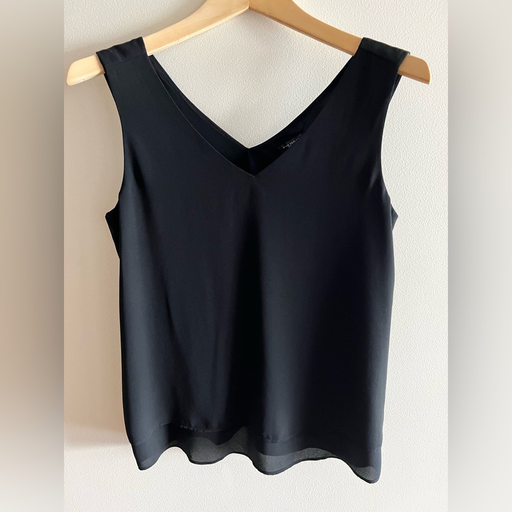 Ann Taylor Black Sleeveless V‑Neck Double‑Layer Top – Minimalist, Lightweight, S